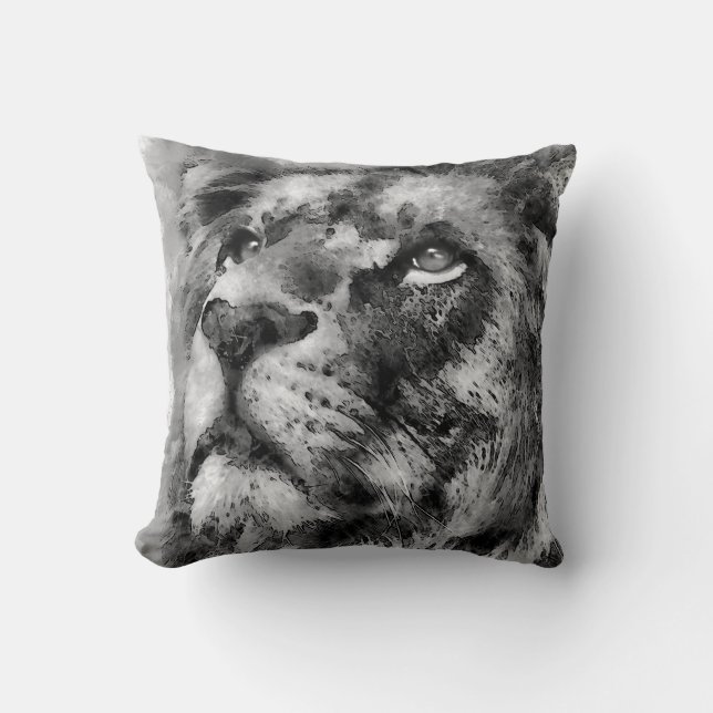 Placid Lion Face Silver Cushion (Front)