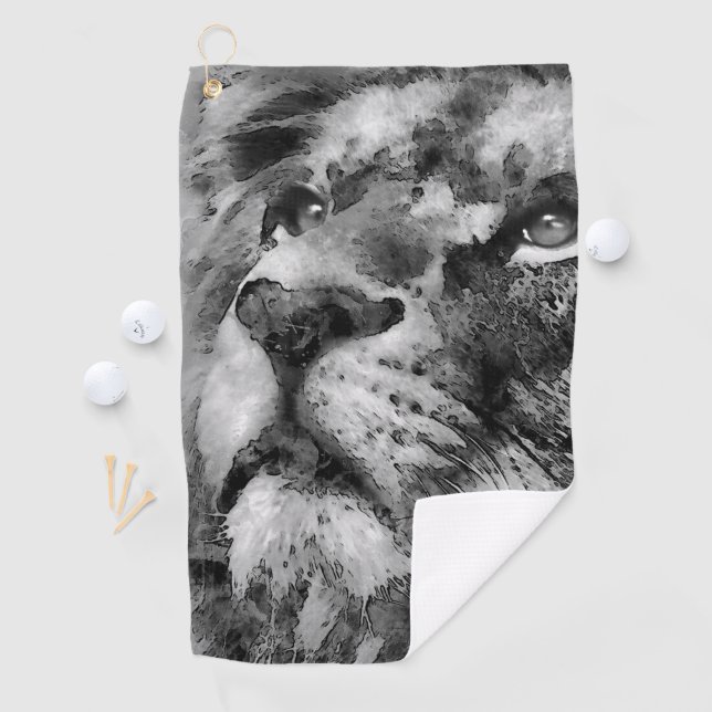 Placid Lion Face Silver Golf Towel (InSitu)