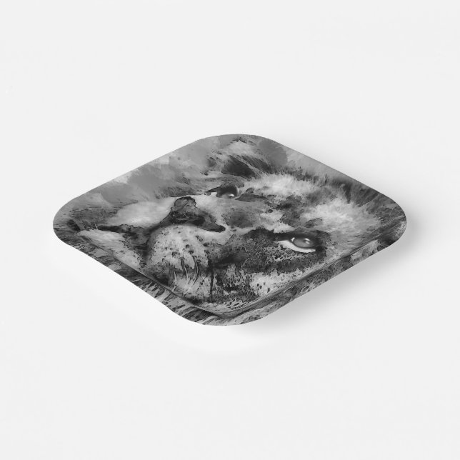 Placid Lion Face Silver Paper Plate (Angled)