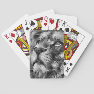 Placid Lion Face Silver Playing Cards