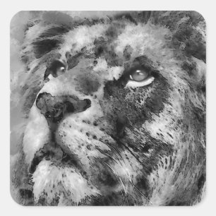 Placid Lion Face Silver Square Sticker