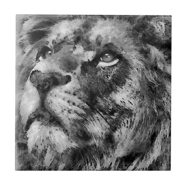 Placid Lion Face Silver Tile (Front)