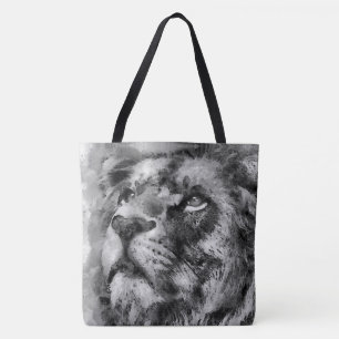 Placid Lion Face Silver Tote Bag