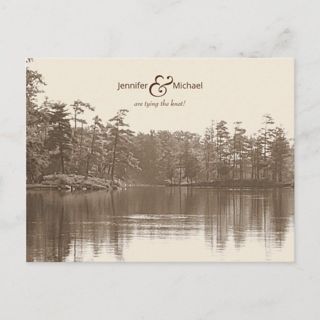 placid mountain lake landscape antique photo announcement postcard (Front)