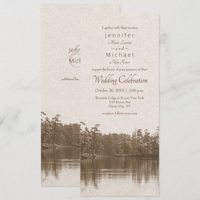 placid mountain lake landscape vintage photograph invitation (Front/Back)