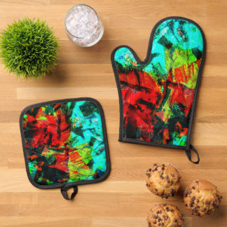 Placid orange abstract holder and oven mitt,Calm Oven Mitt & Pot Holder Set