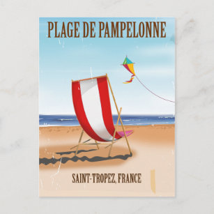 Plage de Pampelonne Vintage french travel poster Postcard
