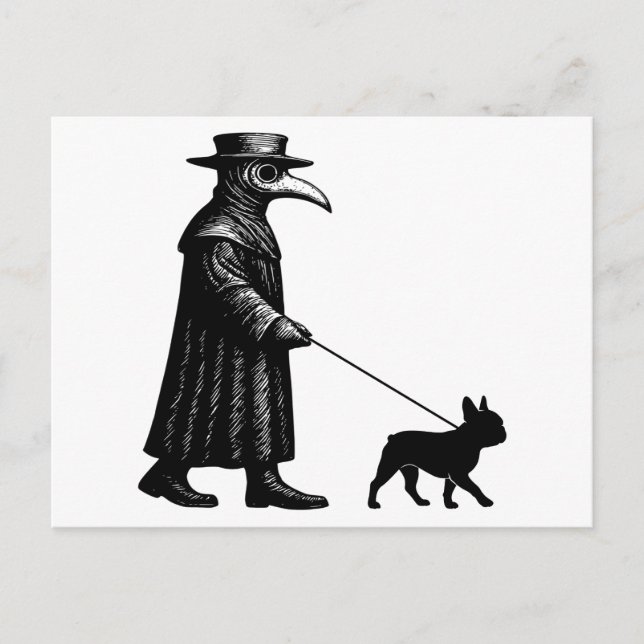 Plague Doctor Walking Frenchie Holiday Postcard (Front)