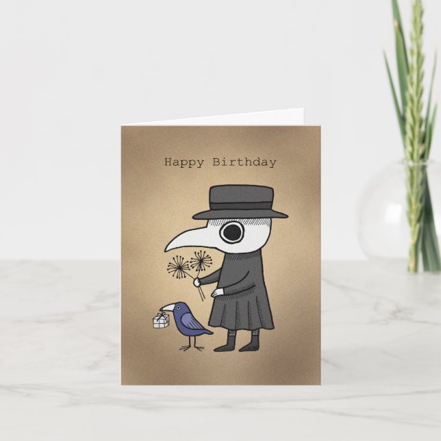Plague Doctor with Raven Dark Humor Birthday   Card (Front)