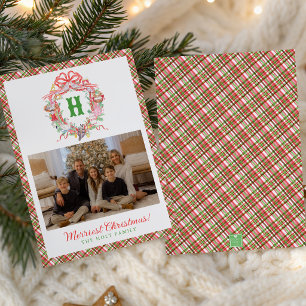 Plaid 12 Days of Christmas Monogram Crest Photo Holiday Card