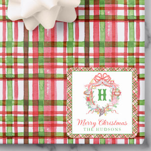 Plaid 12 Days of Christmas Monogram Crest Square Sticker