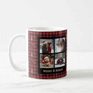 Plaid 4 Photo Christmas Red Black Rustic Chic Coffee Mug