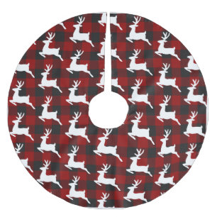 Plaid and deer  brushed polyester tree skirt