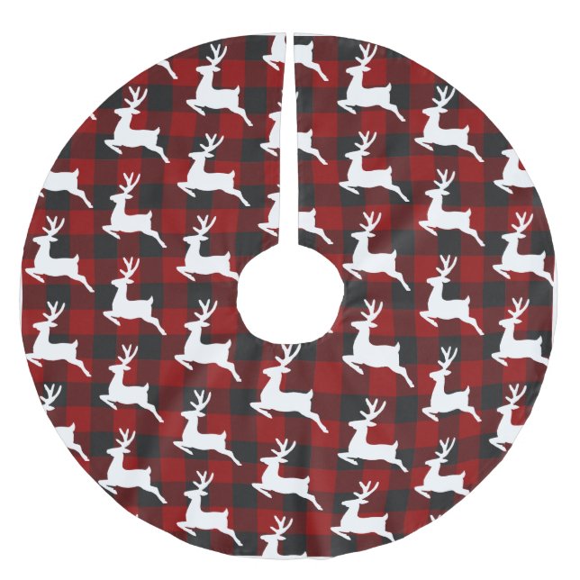 Plaid and deer  brushed polyester tree skirt (Front)