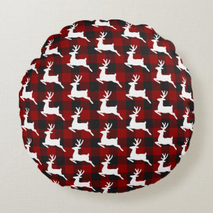 Plaid and deer round cushion