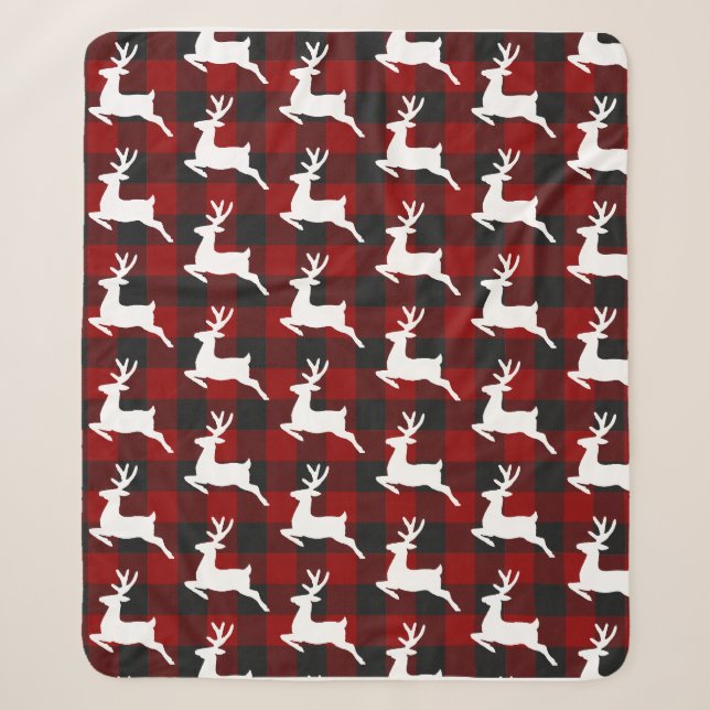 Plaid and deer  sherpa blanket (Front)