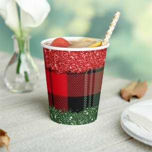 Plaid And Glitter 8oz Paper Cup, Lid: None Paper Cups