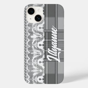 Plaid and lace black and white cute Case-Mate iPhone 14 case