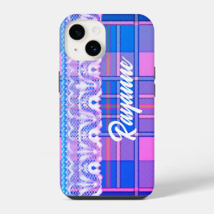 Plaid and lace purple and pink cute iPhone 14 case