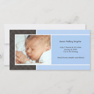 Plaid and Micro Dots Blue New Baby Photo Cards