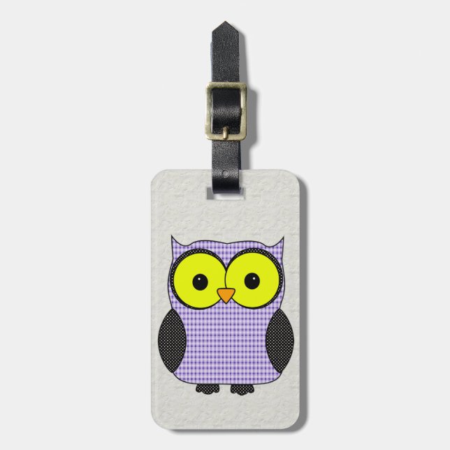 Plaid and Polka Dot Owl V2 Luggage Tag (Front Vertical)