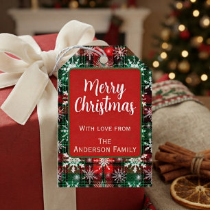 Plaid And Snowflakes Christmas Pattern 1 Gift Tags