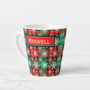 Plaid And Snowflakes Christmas Pattern 1 Latte Mug