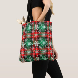 Plaid And Snowflakes Christmas Pattern 1 Tote Bag