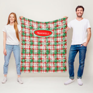 Plaid And Snowflakes Christmas Pattern 3 With Name Fleece Blanket