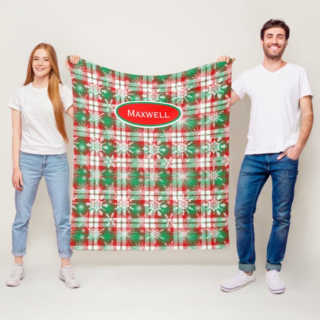 Plaid And Snowflakes Christmas Pattern 3 With Name Fleece Blanket (In Situ)