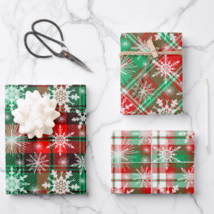 Plaid And Snowflakes Christmas Pattern Wrapping Paper Sheet
