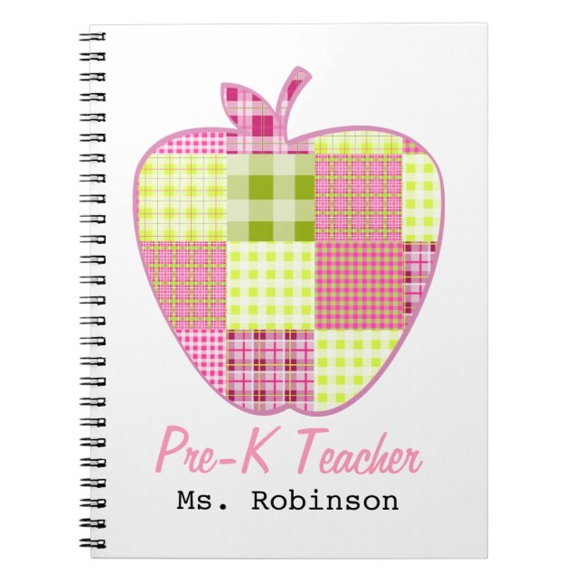 Plaid Apple Pre-K Teacher Spiral Notebook (Front)