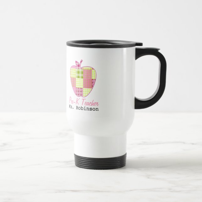 Plaid Apple Pre-K Teacher Travel Mug (Right)
