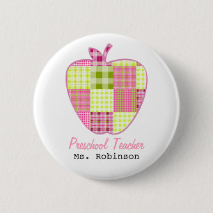 Plaid Apple Preschool Teacher 6 Cm Round Badge