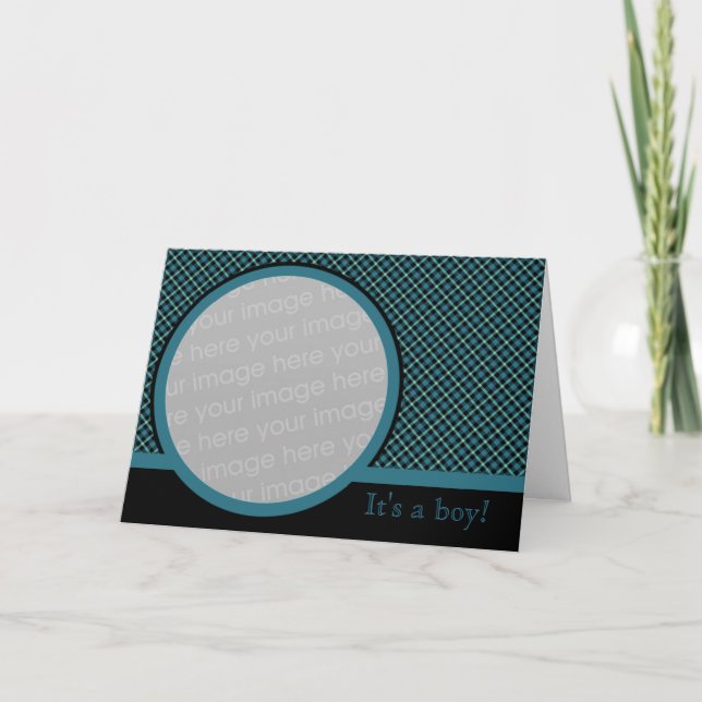 Plaid Baby Announcement 2 (Teal) (Front)