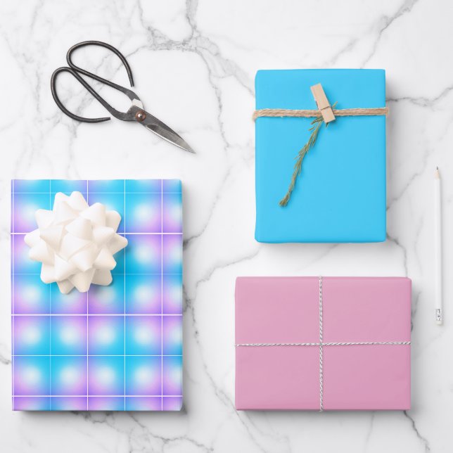 Plaid Baby Blue Wrapping Paper (Front)
