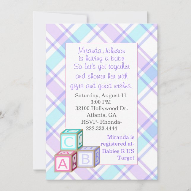 Plaid Baby Shower Invitation (Front)