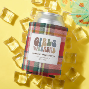 Plaid Bachelorette Party Girls Weekend 70s Retro Can Cooler