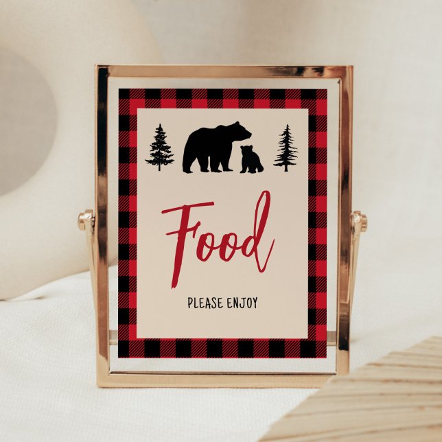 Plaid Bear Cub Lumberjack Baby Shower Food Poster (Bear Cub Plaid Lumberjack Baby Shower Food Sign)
