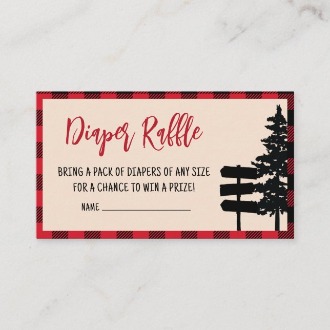 Plaid Bear Cub Lumberjack Diaper Raffle Enclosure Card (Front)