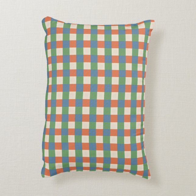 Plaid Beige Green Red Accent Pillow (Back(Vertical))