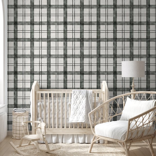 Plaid Black and White Distressed Jumbo Decor Wallpaper (Kids)