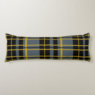 Plaid Black Grey Gold Striped Body Pillow