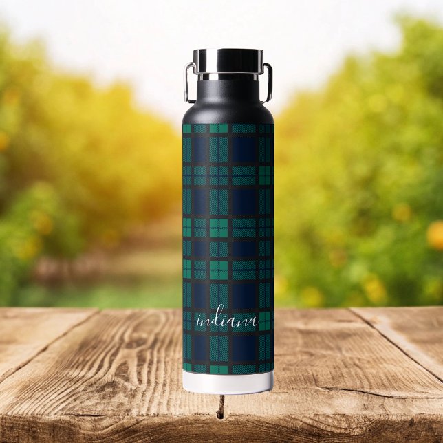 Plaid Black Watch Blue Black Pattern Tartan Water Bottle (Plaid Black Watch Blue Black Pattern Tartan Water Bottle)