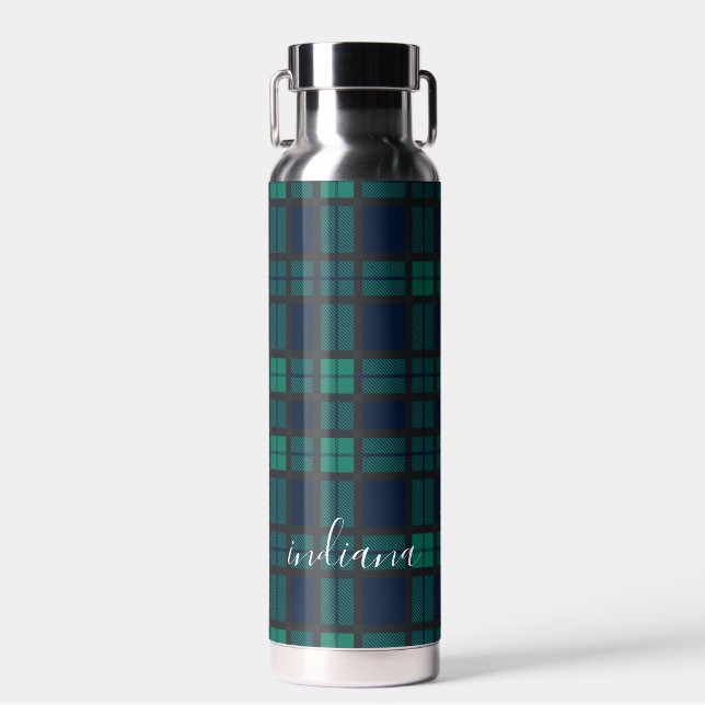 Plaid Black Watch Rustic Pattern Tartan Water Bottle (Front)