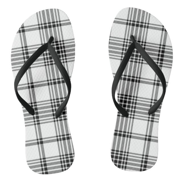 Plaid - Black White - Emo - Pair of Flip Flops (Footbed)