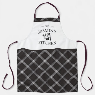 Plaid Black White Tartan Farmhouse Kitchen Apron