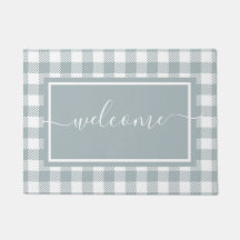 Plaid Blue and White Gingham Pattern Welcome
