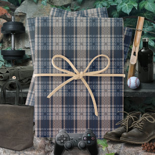 Plaid-Blue Brown-Masculine Wrapping Paper Sheet