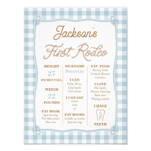 Plaid Blue First Rodeo Milestone Birthday Poster (Front)